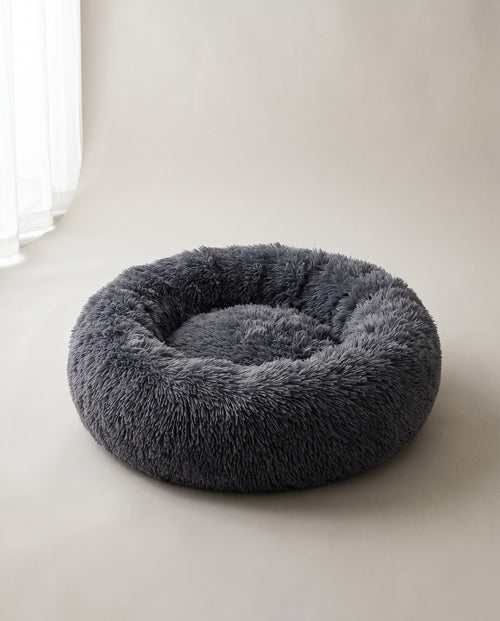 Flauschiges Donut-Bett für Hunde und Katzen, rund, Dunkelgrau, maschinenwaschbar