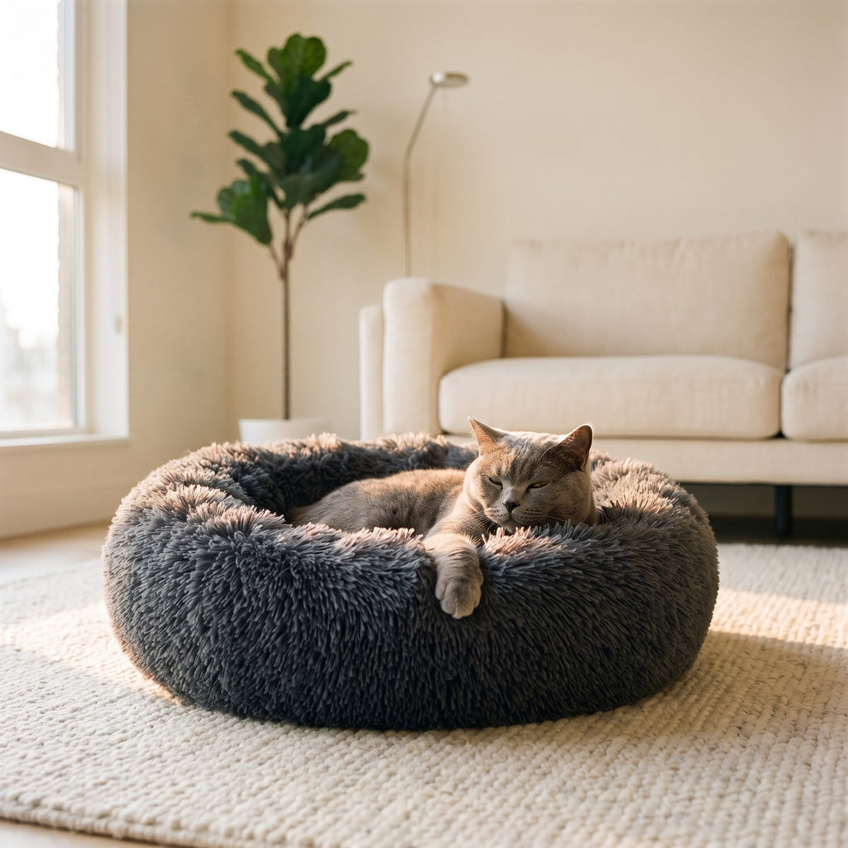 Flauschiges Donut-Bett für Hunde und Katzen, rund, 13 Farben, maschinenwaschbar